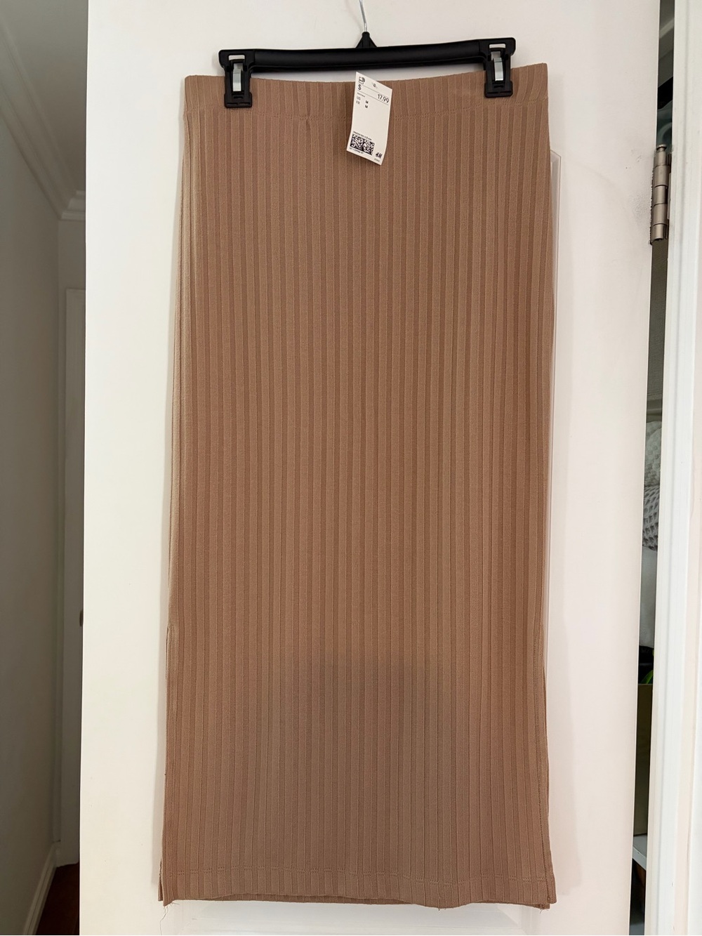 H&M Tan Ribbed Straight Midi Skirt NWT